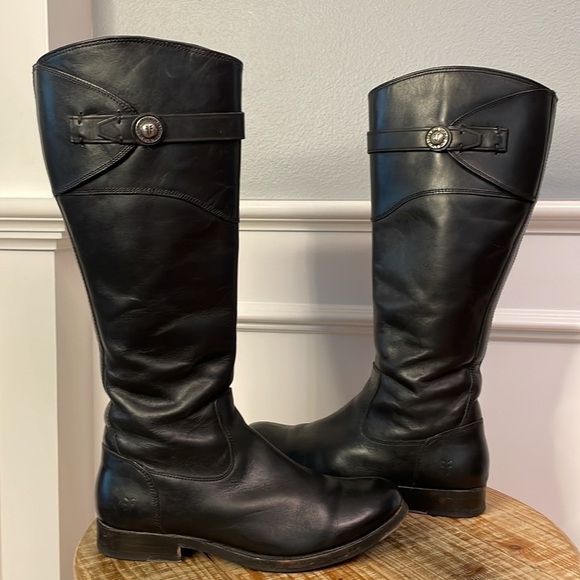 FRYE Molly Knee High Boot Side Zipper Black Leather Size 5.5 Low Heel - Picture 4 of 11